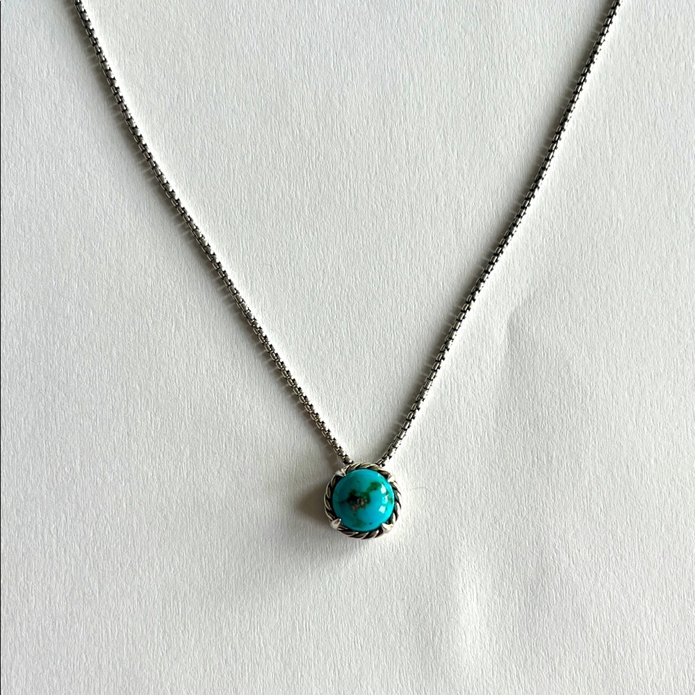 David Yurman Silver Necklace with Turquoise Pendant